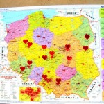Map of Poland - Hearts designate each city where Kitty spoke